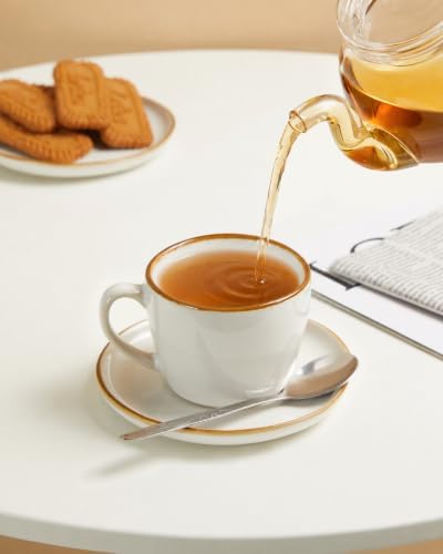 Pokini Stoneware Coffee Cups with Saucers, Cappuccino Cups, Mugs Set of 4