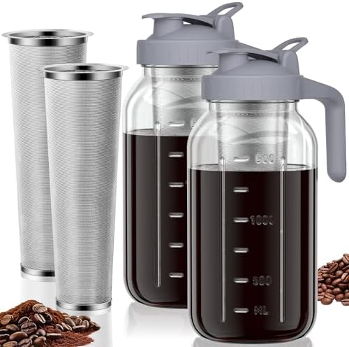 JunVpic Cold Brew Coffee Maker, 64 oz Glass Mason Jar Pitcher