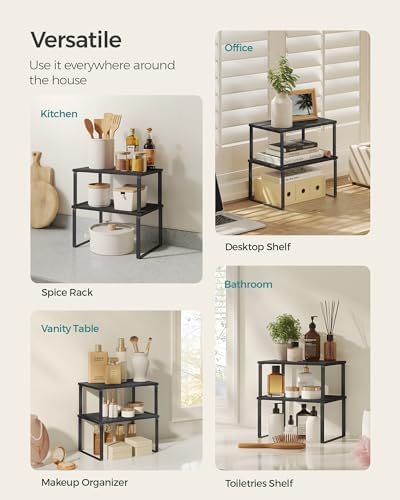 SONGMICS Cabinet Organizer Shelf, Set of 2 Spice Rack, Kitchen Storage