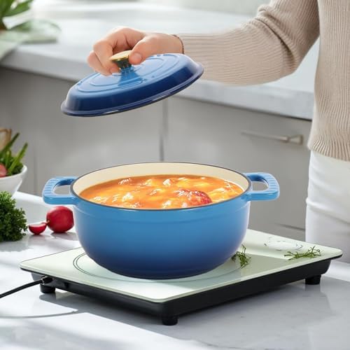 Bonnlo 5QT Round Dutch Oven, Enameled Cast Iron Dutch Oven Pot with Lid & Dual Handles, Oven Safe Up to 500° F, for Sourdough, Bread Baking, Stews and Roasting, Blue