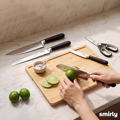 SMIRLY 14-Piece Kitchen Knife Set with Block, Razor-Sharp, Black