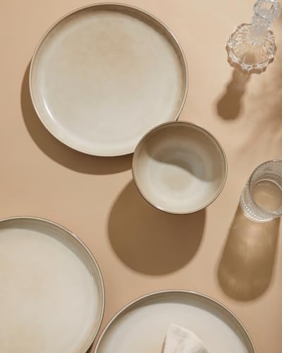Pokini Stoneware Dinnerware Sets for 8, 24pcs Plates and Bowls Sets Dishes
