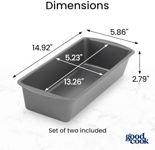 GoodCook Set of 2 Extra Large 13" x 5" Nonstick Steel Bread Loaf Pans, Gray - Set of Two Loaf Pans, Even Heat Distribution, Scratch-Resistant Nonstick Coating, Durable Construction, Easy to Clean