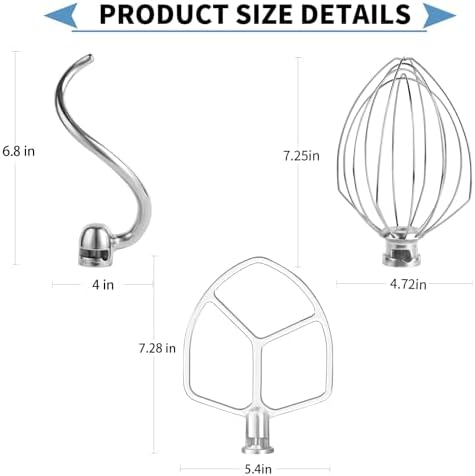 Stainless 3 Piece kit Attachments for KitchenAid 5 Plus- 6QT Mixer