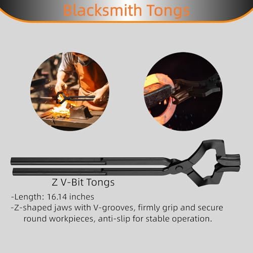 Blacksmith Tongs Set, 17 Inch Carbon Steel Forging Tongs, 1-Piece Professional Blacksmithing Tools for Beginners and Expert Craftsmen