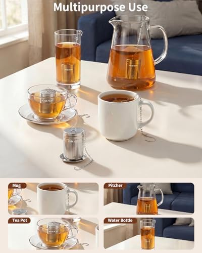 House Again Tea Infusers, Extra Fine Mesh Tea Strainers for Loose Tea, Updated Slim Threaded Lid & 304 Stainless Steel, Loose Leaf Tea Steeper for Brew Tea Spices & Seasonings