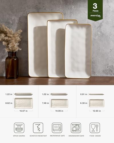 Famiware Serving Platters Set of 3 Sizes - Rectangular, Matte White