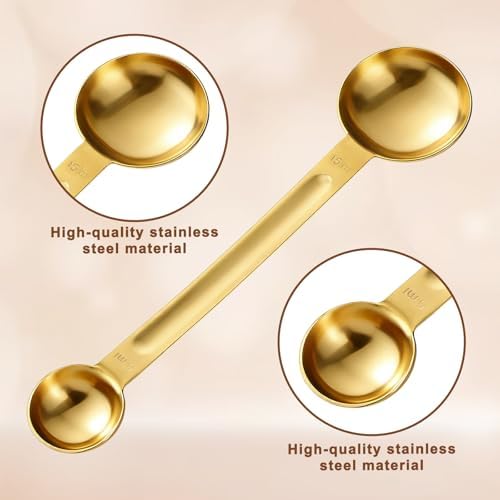 Double Sided Measuring Spoon Stainless Steel Coffee Scoop Teaspoon Measuring Spoon 1 Tsp (5ml) & 1 Tbsp (15ml) Dual-Measure Long-Handle Spoons Coffee Measurings Spoons (Gold)
