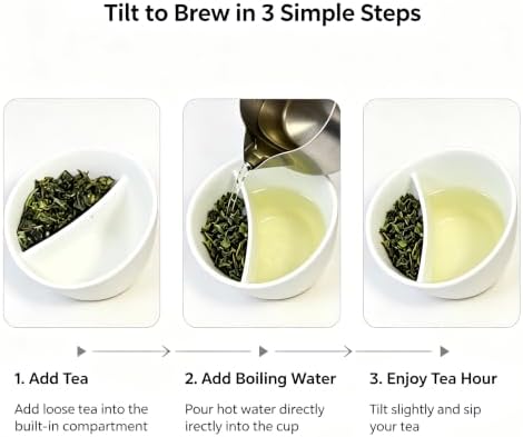 Creative Tilt-to-Brew Smart Teacup, Separate Tea & Water Design Ceramic Integrated Tea Separation tilt Tea Cup, Adjustable Solubility, Easy to Use (green)