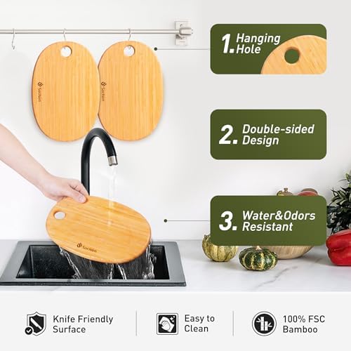 2 Pack Small Bamboo Wood Cutting Board for Kitchen Mini Wooden Chopping Board Lightweight Charcuterie Serving Board Handheld Butcher Block Non-Toxic Chef Set Camping Fruit Housewarming Essentials