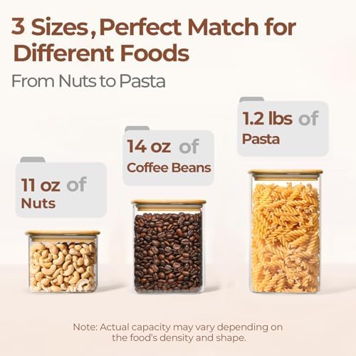 ComSaf Glass Pantry Storage Containers (0.7qt/1.2qt/1.6qt) Set of 6 Jars