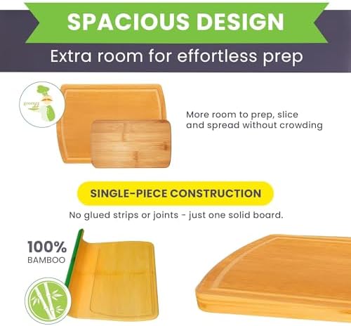 Glue-Free Surface™ 2XL Extra Large Bamboo Cutting Board Set of 4 – Small, Medium, XL, and Oversized Sizes from Chopping Vegetables to Carving Meat & Turkey for Large Family Meal Prep and Gatherings