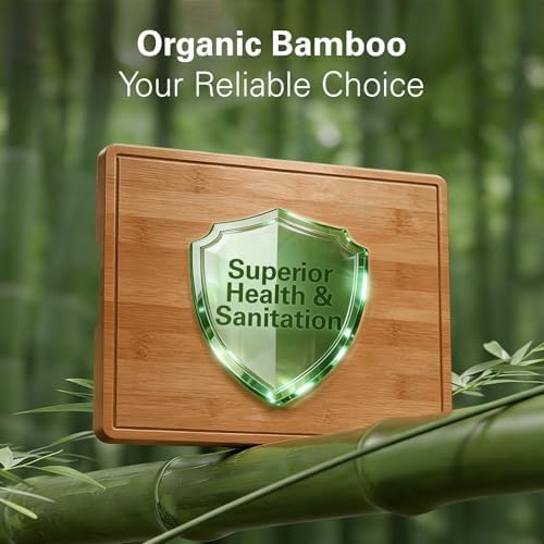 Zarler Bamboo Cutting Boards for Kitchen, 4 Piece Durable Wood Cutting Board with Juice Grooves and Handles, Wooden Chopping Board Set for Meal Prep, 500℉ Carbonized Bamboo, Ideal Kitchen Gift