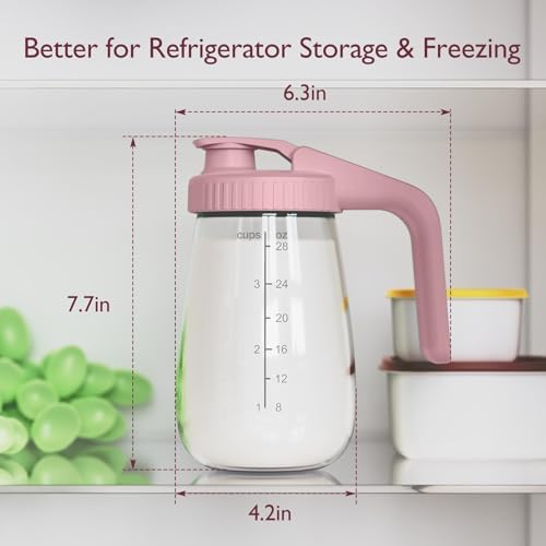 Momcozy Breast Milk Pitcher, Glass Storage Container Wide Mouth, 32oz Pink
