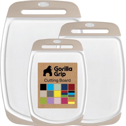 GORILLA GRIP BPA-Free Reversible Kitchen Cutting Board, Set of 3, Almond