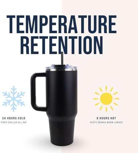 Hogg Big Swig 40oz Tumbler with Handle and Straw - Black, 40 oz Tumbler, Insulated Cup with Handle, 40oz Water Bottle with Straw, Thermal Cups, Leak Proof Lid, Travel Mugs, Stainless Steel