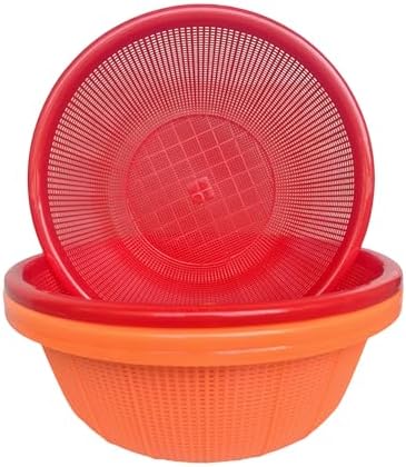 4 Pcs Large Plastic Wash Basket Round Perforated Colander Wash Vegetables and Fruits Drain Cooked Pasta Kitchen Essentials Food Strainer Basket Strainer Kitchen Red Orange color
