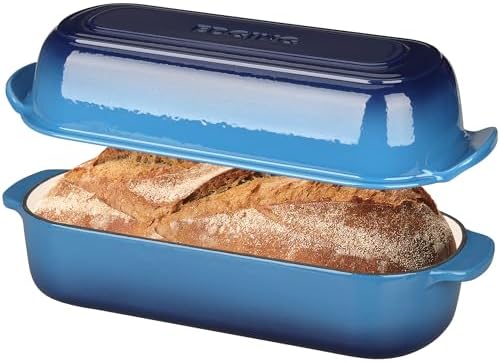 EDGING CASTING Enameled Cast Iron Loaf Pan with Lid, Bread pan, Dutch Oven Bread pan for Homemade Sourdough Bread Baking, 12.5x5.5 inch, 5qt, Lake Blue