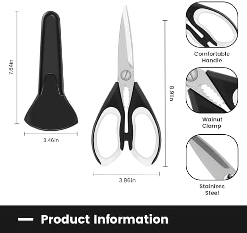 2 Pack Sharp Kitchen Scissors Set with Magnetic Holder, White
