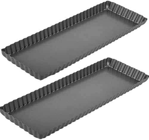 RINCH-PAN Rectangular Tart Pan, 2 PCS 14 Inch Long Pan Non-Stick Tart Pan.