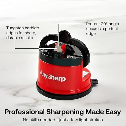 AnySharp – GLOBAL – Easy to Use, Hands Free Knife Sharpener - Red