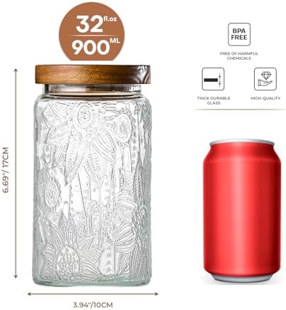 Glass Storage Containers With Lids, Glass Jars With Lids, 32oz, Set Of 3