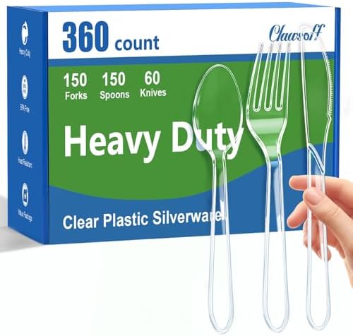 Clawsoff 360 Count Clear Plastic Silverware Set,Disposable Utensils Plastic