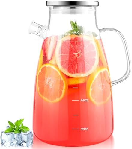 1 Gallon 128oz Glass Pitcher,Water Pitcher with Full Seal Lid and Spout, Glass Carafe for Hot/Cold Drink, Water Jug for Iced Tea, Coffee, Juice, Milk, Beverage