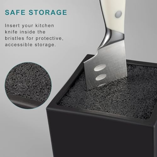 G.a HOMEFAVOR Universal Knife Block with Removable Plastic Bristles, Black