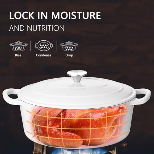 Leonyo 5-Quart Enameled Cast Iron Oval Dutch Oven Pot with Lid, White