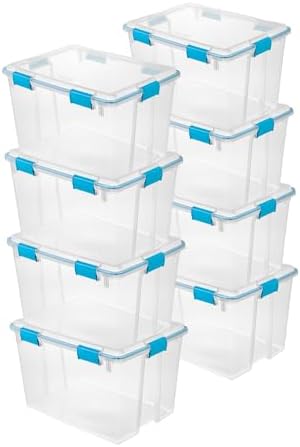 Sterilite Gasket Storage Box with Lids for Home & Office, 80 Quart, 8-Pack
