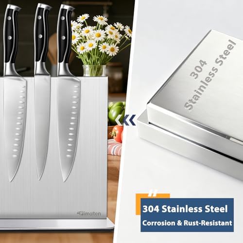 Magnetic Knife Block Stand Without Knives 16 Inch Silver Stainless Steel Double Sided Home Kitchen Organizer Storage Knife Holder Board for Counter Top with Strong Magnets