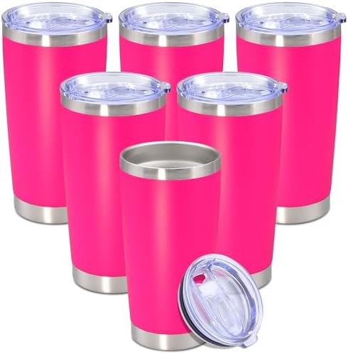 20 oz Tumbler Insulated Tumblers Stainless Steel Coffee Mug,Hot Pink 6PCS