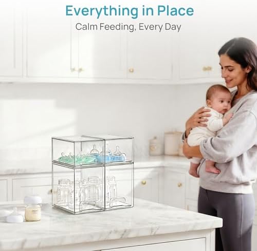 Vtopmart Clear Stackable Storage Drawers Set of 4, Baby Bottle Organizer