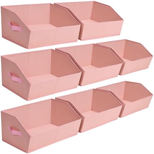 Homsorout Closet Baskets for Shelves Trapezoid - Decorative Storage Baskets with Handle, Closet Bins for Organization, Shelf Storage Bins for Clothes, Books, Home, Office, 8 Pack, Pink
