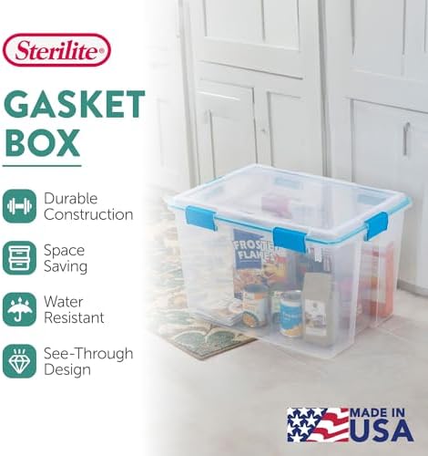 Sterilite Gasket Storage Box with Lids for Home & Office, 80 Quart, 12-Pack