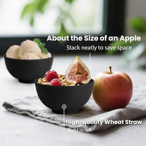 10oz Dessert Bowls Set of 8, Small Plastic Bowl Reusable (Black)