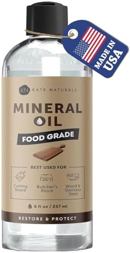 Kate Naturals Mineral Oil for Wood Cutting Board, Food Grade, Odorless, 8oz
