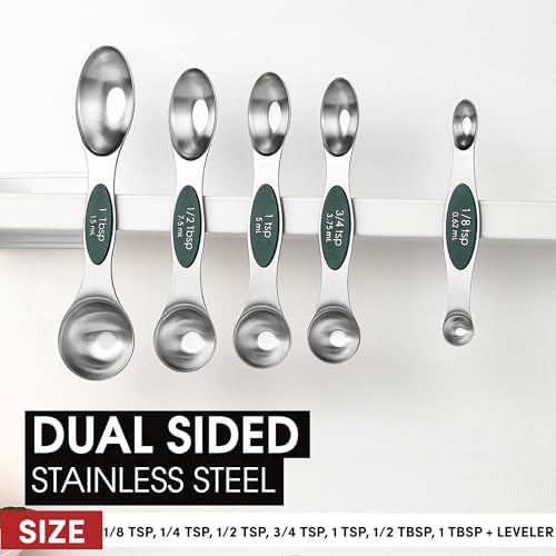 Spring Chef Stainless Steel Magnetic Measuring Spoons Set of 8, Pine Green