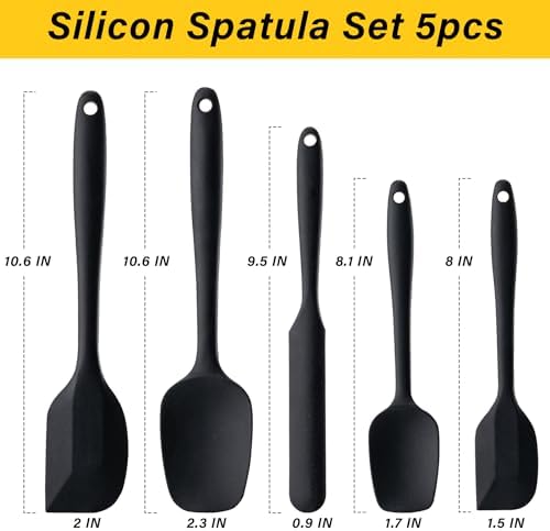 Silicone Spatula Set,5 Piece Food Grade Rubber Spatulas,Black
