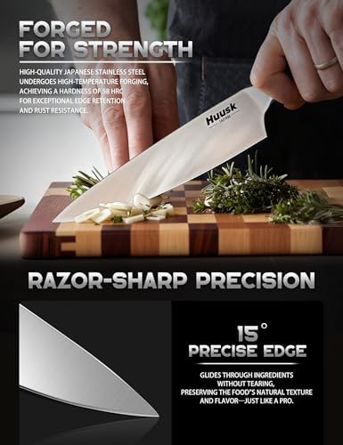 Huusk Kitchen Knife Block Set - Chef Knife Set with Acacia Block Black 14PC