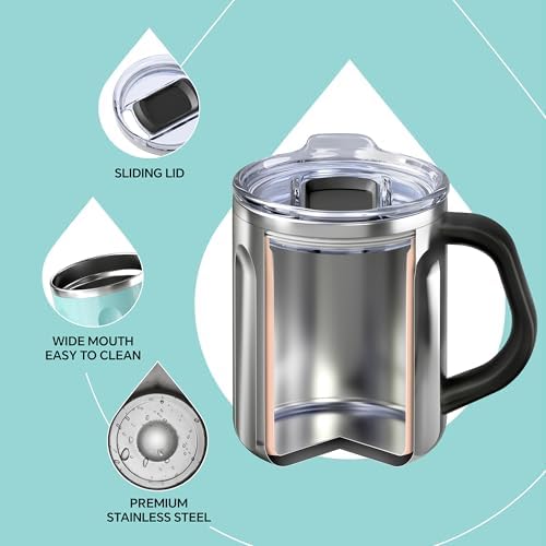 Ideus 16 oz Insulated Coffee Mug with Lid and Handle (Sky Blue, FUJI FLOW)