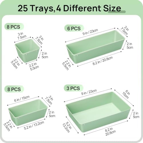 Vtopmart 25 Pack Plastic Drawer Organizers with Anti-slip Rubber Pads