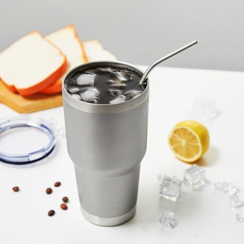 MEWAY 30oz Insulated Tumbler With Lids and Straws,Stainless Steel Double Vacuum Coffee Tumbler Cup, Brush, Durable Powder Coated Coffee Cup for Cold & Hot Drinks, Office, Travel(Cold Grey,4 PACK)