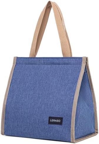 Insulated Lunch Bag for Work, 10.2"x5.9"x10.2" Oxford Waterproof Lunch Tote, Thermal Lunch Box for Office, Picnic & Outdoor, Blue Canvas Tote Bag