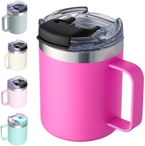 12oz Insulated Travel Coffee Mug with Handle, Raspberry Vibes