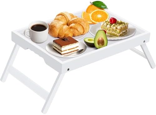 Artmeer FSC 100% Bamboo Bed Tray with Folding Legs, X-Large, White