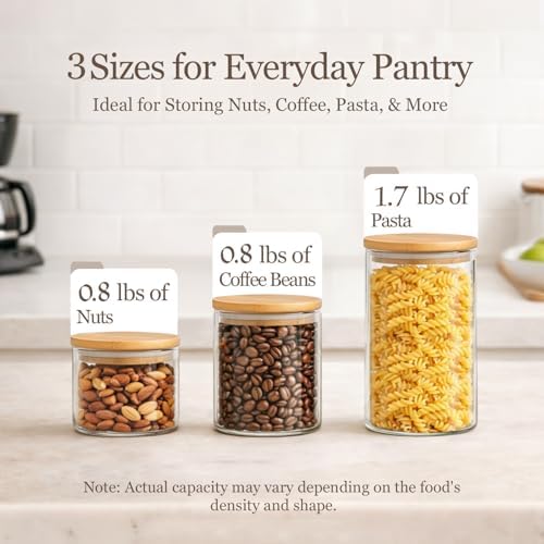 ComSaf Glass Storage Containers with Lids, Set of 6 Jars (0.6Qt/1Qt/1.5Qt)