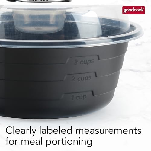 GoodCook 4-Cup Meal Prep Bowls Set with Lids and Dressing Cup, Microwavable Food Storage Containers for Meal Prepping, Set of 10, Black