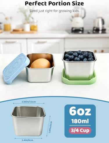 HTEVW 6 Pack Stainless Steel Snack Containers for Kids, 6 oz Food Container